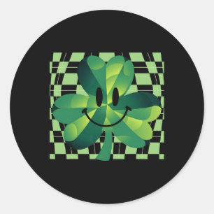 Groovy Shamrock Leende Ansikte St Patricks Dag Runt Klistermärke