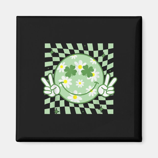 Groovy Shamrock Leende Ansikte St Patricks Day Män Magnet (Framsidan)