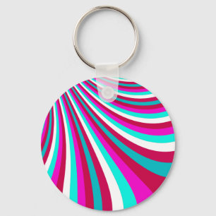 Groovy Shock rosa Teal Rainbow Slide Rand Mönster Nyckelring