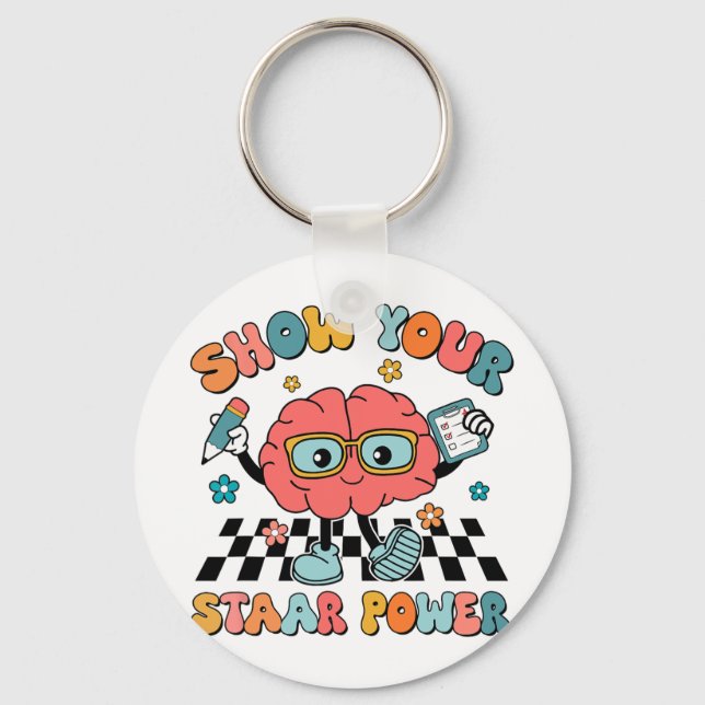 Groovy Show your Staar Power Brain Teacher Testing Nyckelring (Framsida)