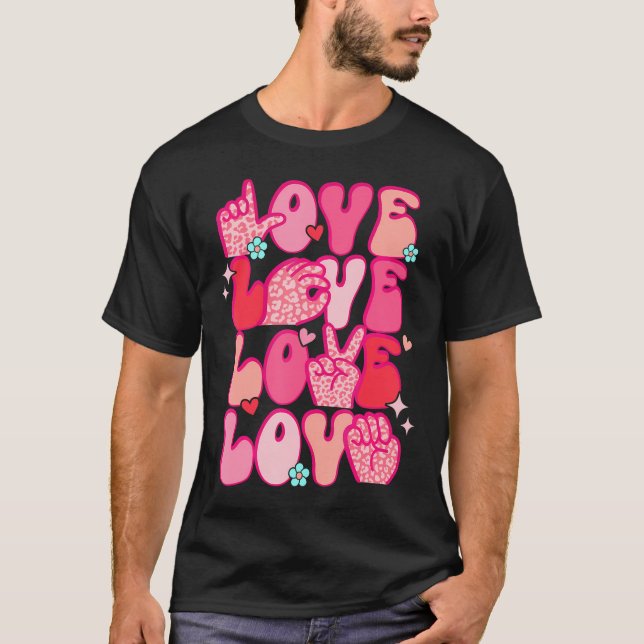Groovy Sign Language Valentines day Kärlek Asl Fin T Shirt (Framsida)