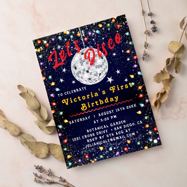 Groovy Silver Disco Boll Party Nattdag Födelsedag Inbjudningar (Skapare uppladdad)