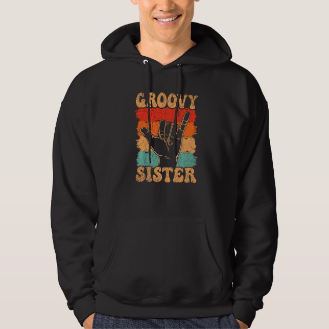 Groovy Sister 70s Aesthetic Nostalgia 1970's Retro Hoodie (Framsida)