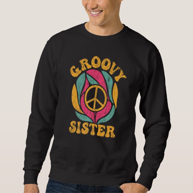 Groovy Sister 70s Aesthetic Nostalgia 1970's Retro Lång Ärmad Tröja (Framsida)