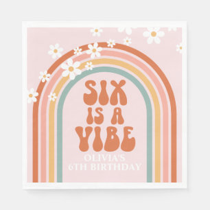 Groovy Six är en stämning daisy regnbåge 6-årsdag Pappersservett