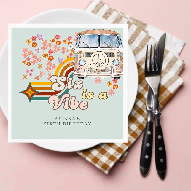 Groovy Six är en vibe daisy Van 6e födelsedag Pappersservett (Skapare uppladdad)