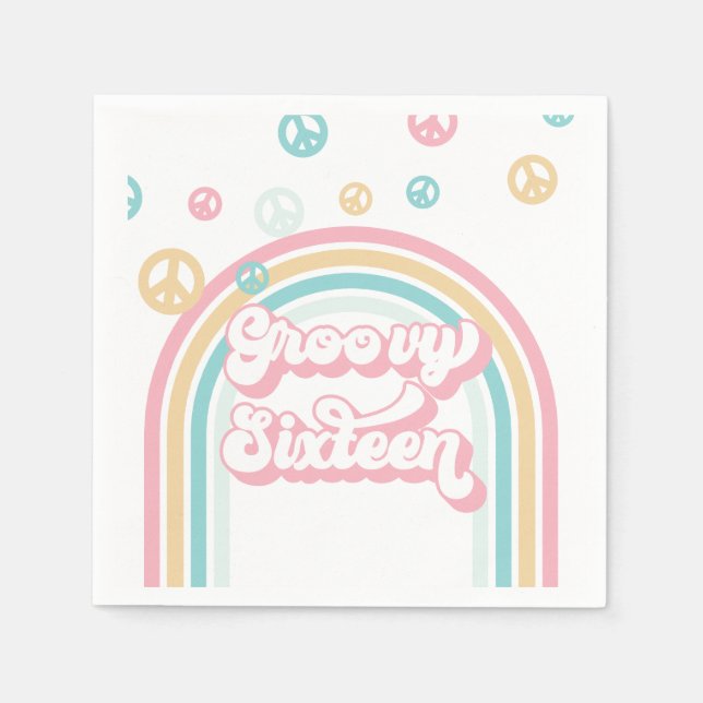 Groovy Sixteen Retro Sommar Regnbåge Pappersservett (Framsidan)