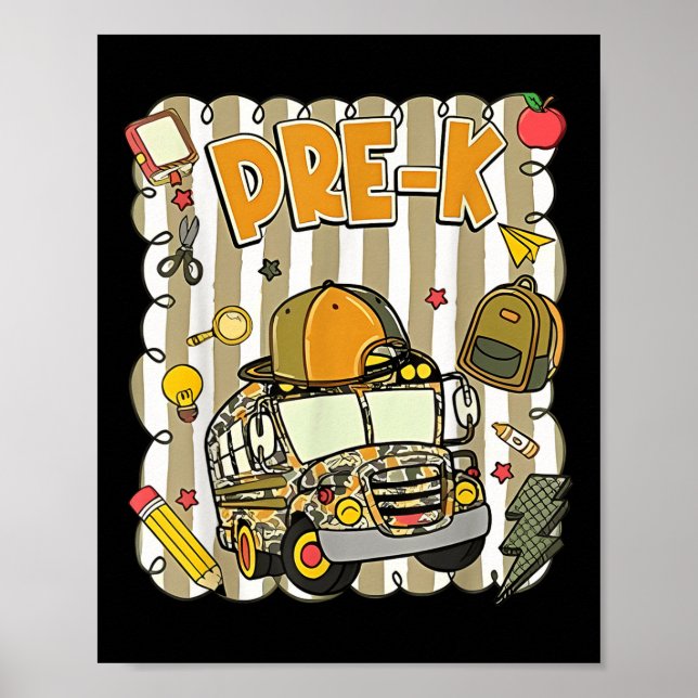 Groovy skolbuss kamouflage förberedande skolstart  poster (Framsidan)