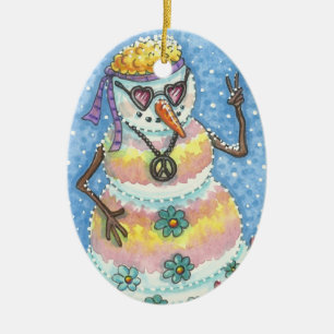 GROOVY SNÖGUBBE "FRED ON EARTH" CHRISTMAS ORNATION JULGRANSPRYDNAD KERAMIK