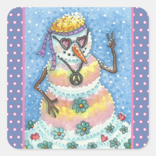 GROOVY SNÖGUBBE, FREDSTECKEN CHRISTMAS STICKERS Sq Fyrkantigt Klistermärke