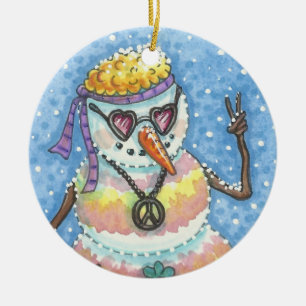 Groovy Snögubbe Peace on EARTH CHRISTMAS ORNATION Julgransprydnad Keramik