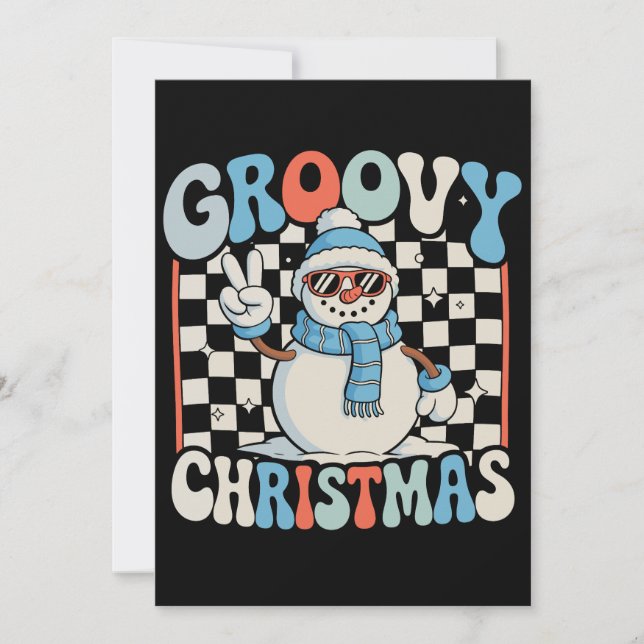 Groovy Snorman Rutig Jul Xmas Barn Snö Inbjudningar (Framsida)