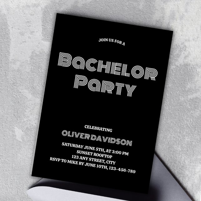 Groovy Snyggt Black Bachelor Party Inbjudningar (Groovy Stylish Black Bachelor Party Invitation)