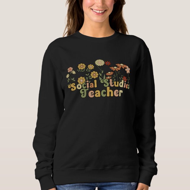 Groovy Social Studies Teacher Flowers T Shirt (Framsida)