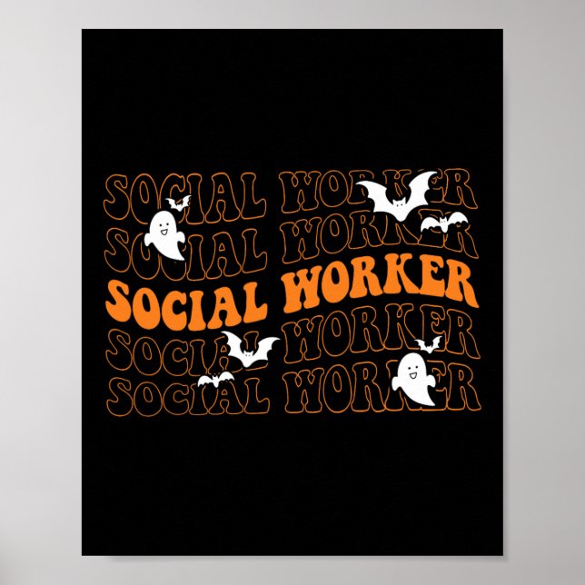 Groovy Social Worker Ghost Halloween School Social Poster (Framsidan)