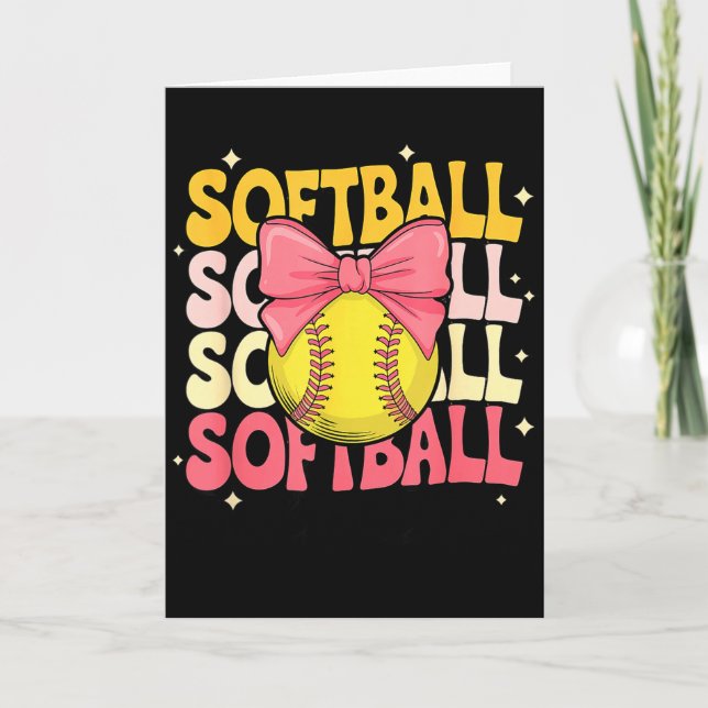 Groovy Softball Coquette Bow Softball Älskare Soft Kort (Framsida)