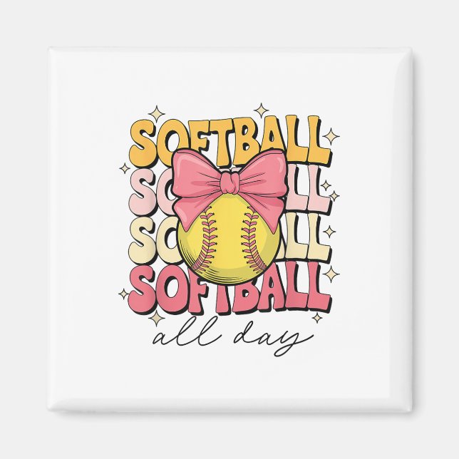 Groovy Softball Coquette Bow Softball Älskare Soft Magnet (Framsidan)