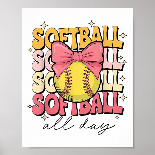 Groovy Softball Coquette Bow Softball Älskare Soft Poster (Framsidan)