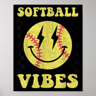 Groovy Softball Vibes Smile Ansikte Girls Kvinnor Poster