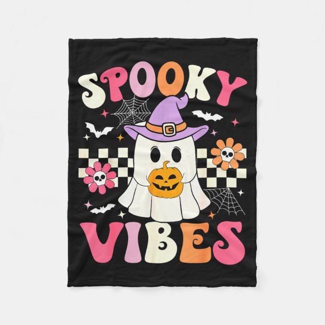 Groovy Soky Vibes Retro Ghost Holding Pumpkin Hall Fleecefilt (Framsidan)