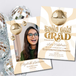 Groovy Solid Guld Grad Disco Studentfest Inbjudningar