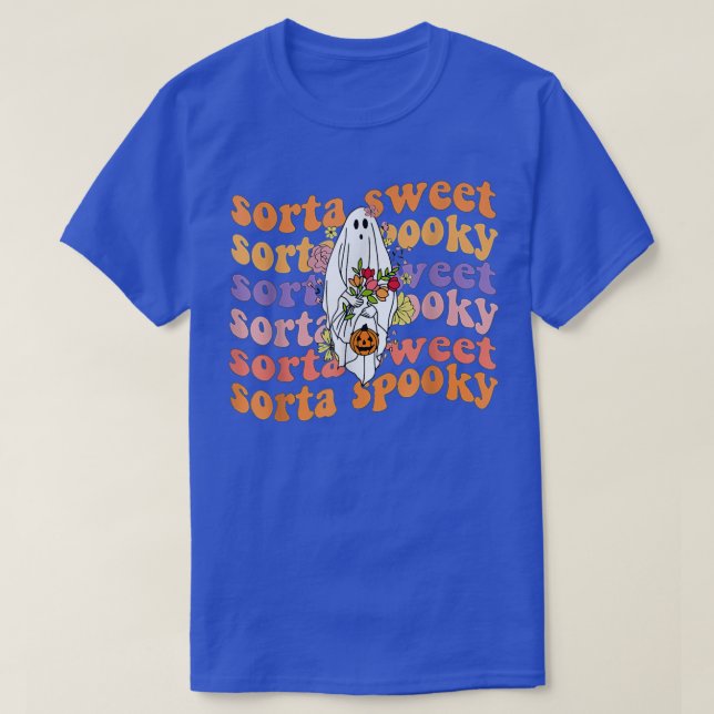 Groovy Sorta Sweet Sorta Spooky blommigt spöke Hal T Shirt (Design framsida)