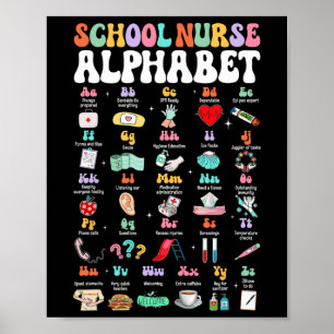 Groovy Söt Abc Skolsköterska Alfabetet Tillbaka Ti Poster