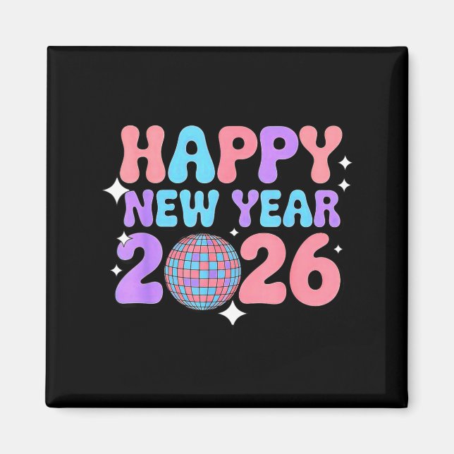 Groovy Söt Gott Nytt År 2026 Disco Boll  Magnet (Framsidan)