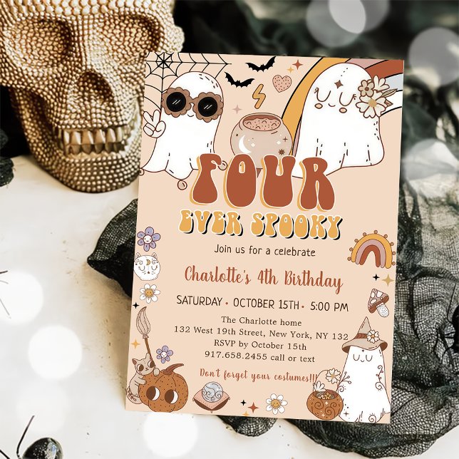 Groovy söta spöken Halloween 4-års födelsedagsfest Inbjudningar (Skapare uppladdad)