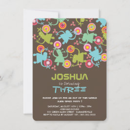 Groovy Space Utomjordingars Kids Boy Födelsedagsfe Inbjudningar