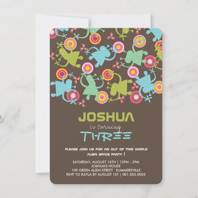 Groovy Space Utomjordingars Kids Boy Födelsedagsfe Inbjudningar (Framsida)