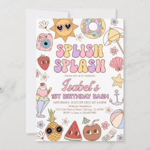 Groovy Splish Stänk Beach Bash Birthday Inbjudningar