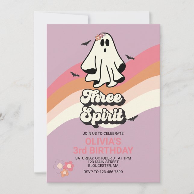 groovy spöke retro Halloween tre ande födelsedag Inbjudningar (Framsida)