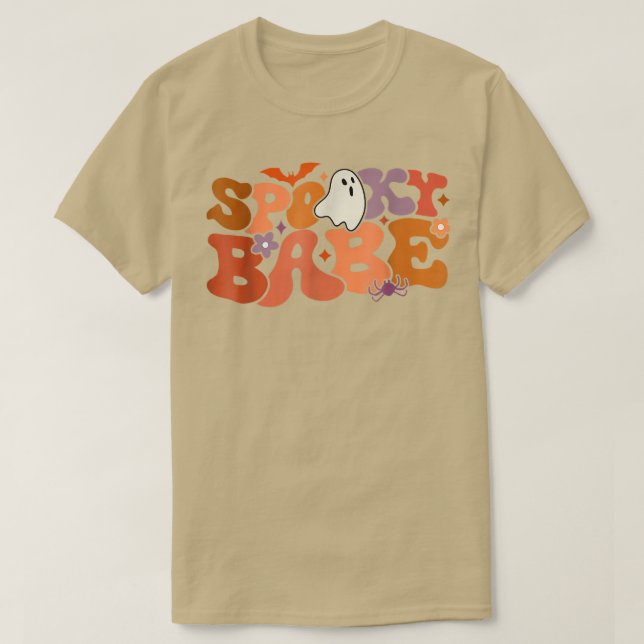 Groovy Spooky Babe Vibes Retro Blommigt Ghost Hipp T Shirt (Design framsida)