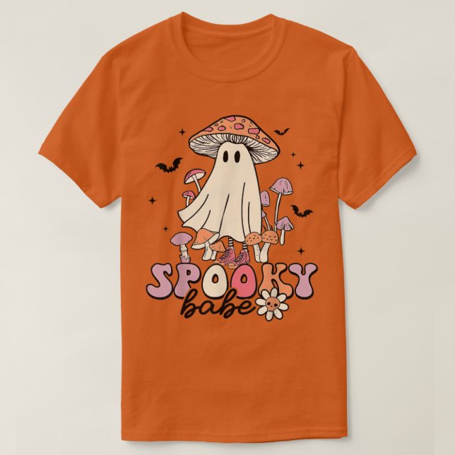 Groovy Spooky Babe Vibes Retro Blommigt Ghost Hipp T Shirt (Design framsida)