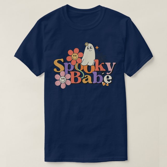 Groovy Spooky Babe Vibes Retro Blommigt Ghost Hipp T Shirt (Design framsida)