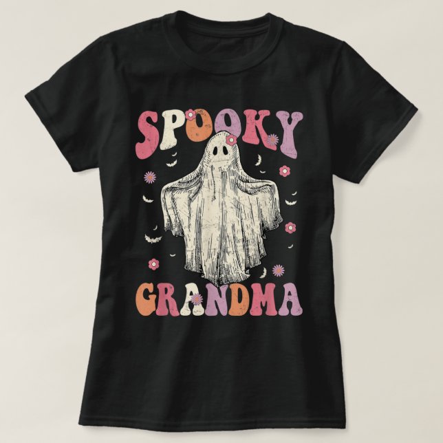 Groovy Spooky Grandma Ghost Flower Retro Halloween T Shirt (Design framsida)
