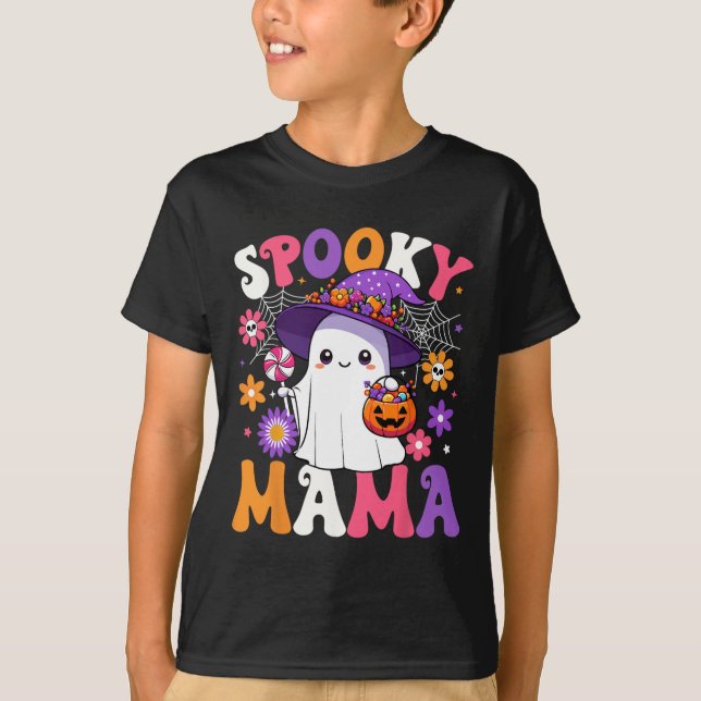 Groovy Spooky Mamma Halloween Ghost Pumpkin Hallow T Shirt (Framsida)