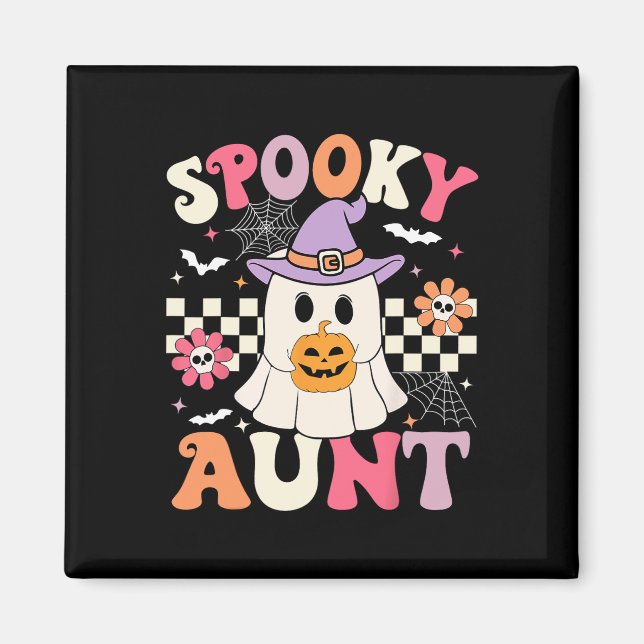 Groovy Spooky Moster Ghost Holding Pumpkin Hallowe Magnet (Framsidan)