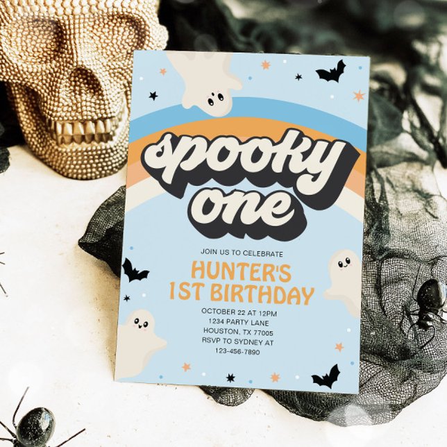 Groovy Spooky One Boy 1st Birthday Halloween Inbjudningar (Skapare uppladdad)
