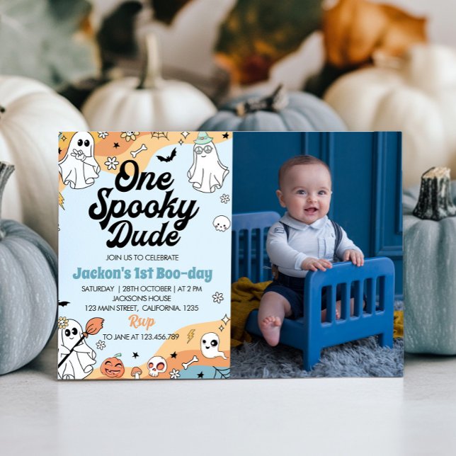 Groovy Spooky One Ghost 1st Birthday bjudande Inbjudningar (Skapare uppladdad)