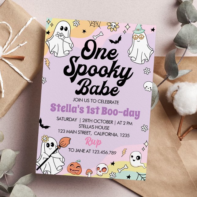 Groovy Spooky One Ghost Birthday-inbjudan Inbjudningar (Skapare uppladdad)