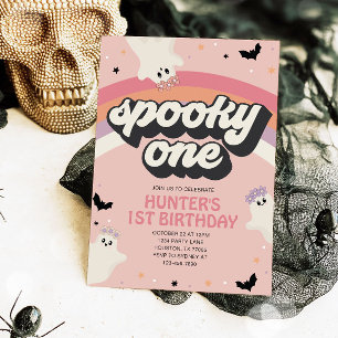 Groovy Spooky One Girl 1st Birthday Halloween Inbjudningar