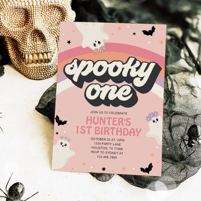 Groovy Spooky One Girl 1st Birthday Halloween Inbjudningar (Skapare uppladdad)