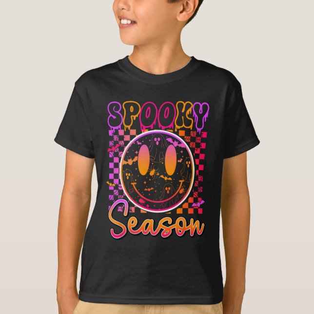 Groovy Spooky Season Blommigt Hippie Smile Hallowe T Shirt (Framsida)