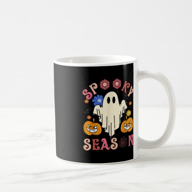 Groovy Spooky Season Cute Ghost Holding Pumpkin Ha Kaffemugg (Höger)
