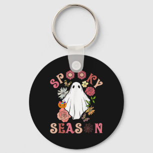 Groovy Spooky Season Cute Ghost Holding Pumpkin Ha Nyckelring