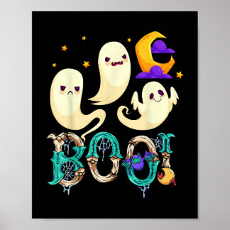 Groovy Spooky Season Cute Ghost Holding Pumpkin Ha Poster