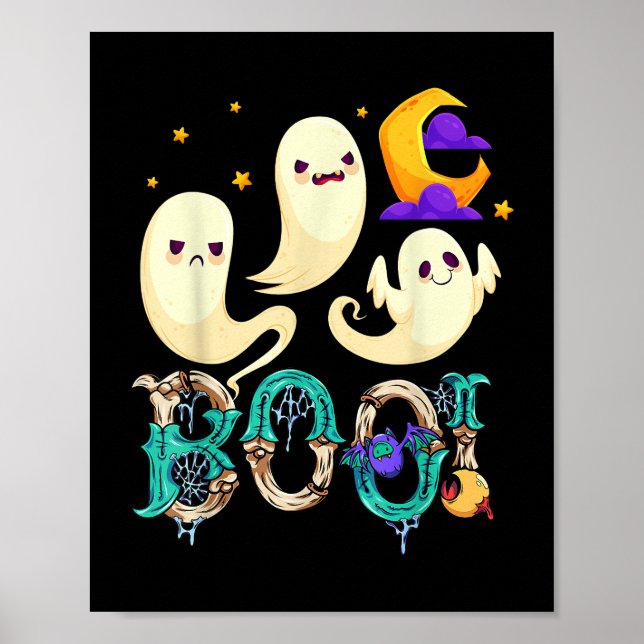 Groovy Spooky Season Cute Ghost Holding Pumpkin Ha Poster (Framsidan)