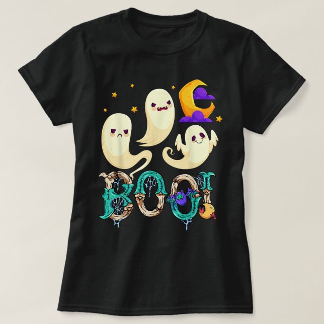 Groovy Spooky Season Cute Ghost Holding Pumpkin Ha T Shirt (Design framsida)